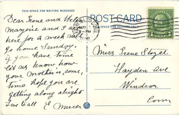 1932年費爾菲爾德海灘明信片背面。作者不詳。