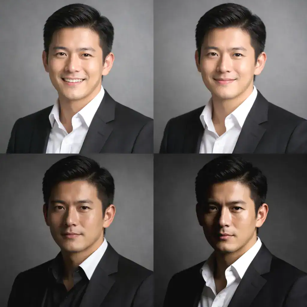 不同頭像光線條件的對照示意,包含自然柔光與低光源強對比,呈現真實感、親和感與距離感的差異