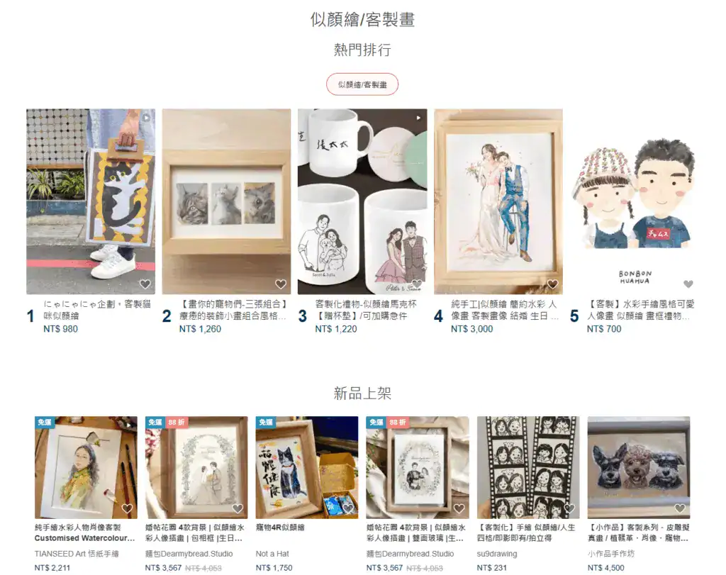 2026 年 PINKOI 購物平台似顏繪客製畫熱銷排行榜