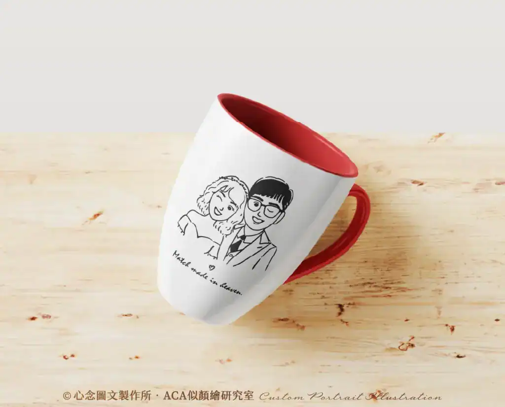 單色豆豆眼畫風結婚似顏繪客製馬克杯